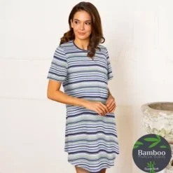 Bamboo Natkjole Kort Ærme, Graphite Stripe