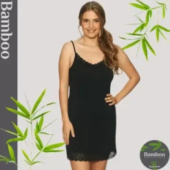 Bamboo Underkjole Med Blonde, Black