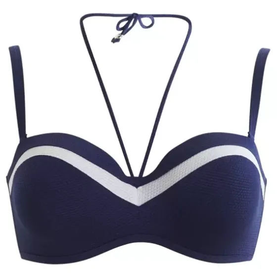 Bikini Bandeau, Navy-White