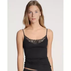 Feminin Spaghetti Top Med Blonde, Sort