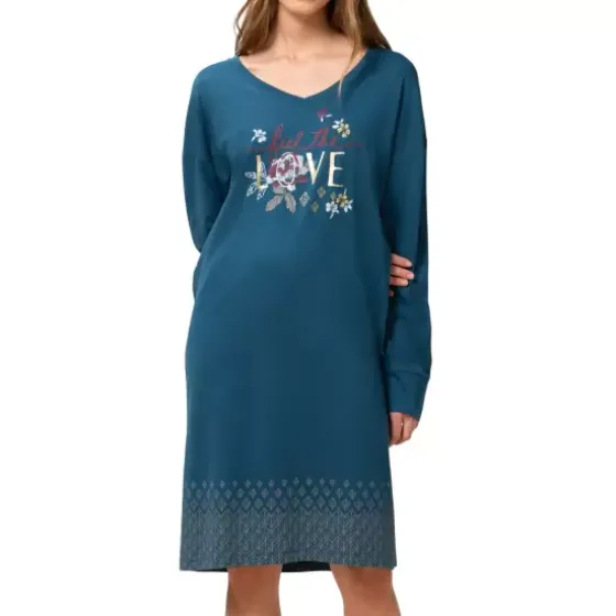 Nightdress Lang Ærme, Blue Dark