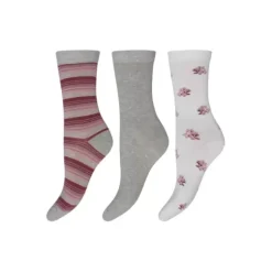 3-Pack Ankelstrømpe Bomuld, Grå/Pink/Hvid