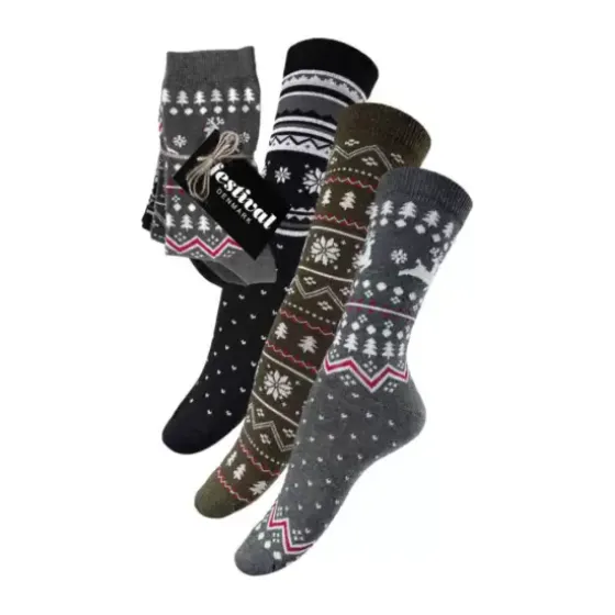 3 Pak Christmas Socks Cotton, Grey/Army/Black