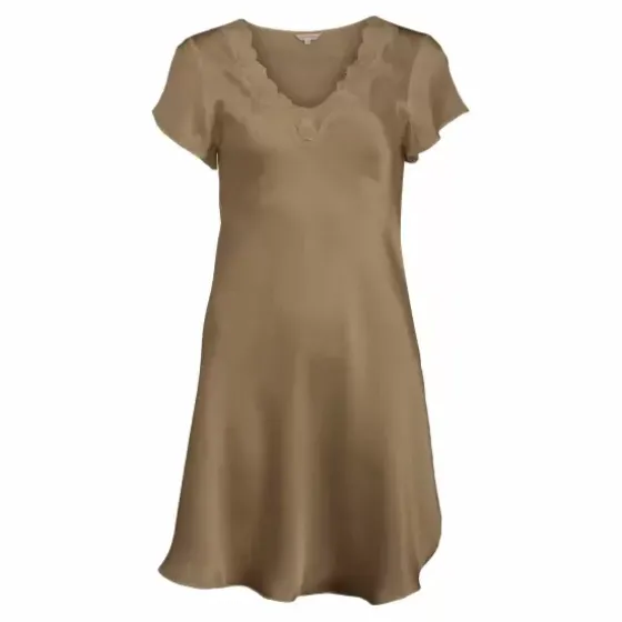 Pure Silk Natkjole Kort Ærme, Pine Bark