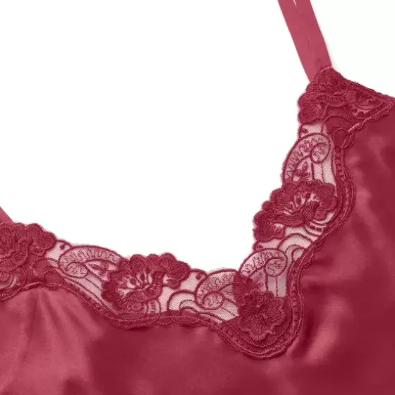 Pure Silk Slip W/Lace, Ruby Red
