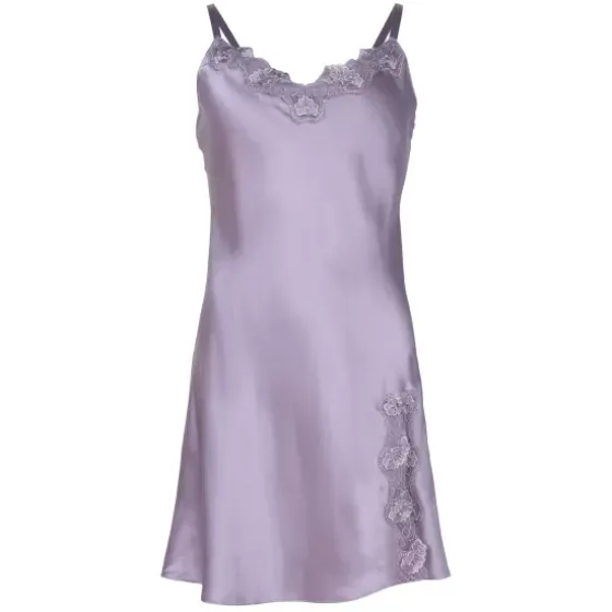 Pure Silke Kjole, Smal Strop Med Blonde, Lavendel