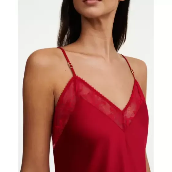 Satin Natkjole U/ærme, Passion Red